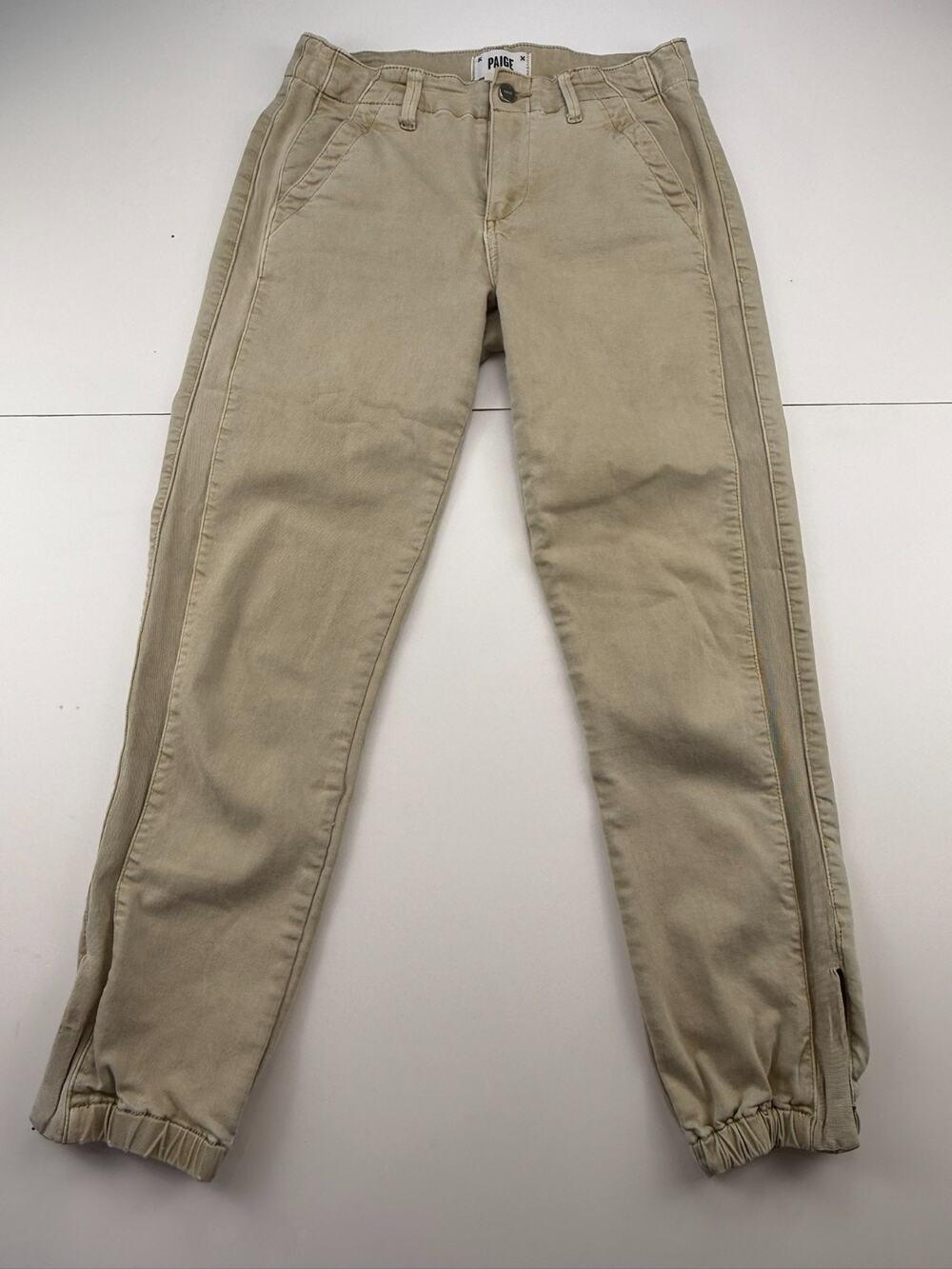 Paige Mayslie Jogger Beige Khaki Casual Elastic Cuff & Zip Pants Women's Size 25